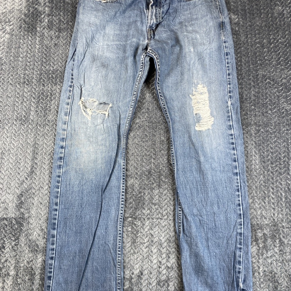 Levi Strauss 514 Straight Fit Denim Jeans‎ Men's W34 L32 Light Wash Distressed